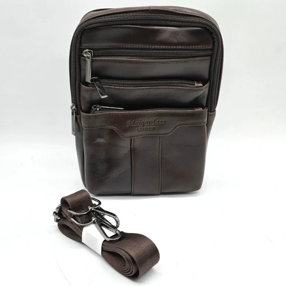 Hebetag Small Leather Sling Shoulder Bag for Men & Women – Travel Crossbody Pack - Picture 4 of 12